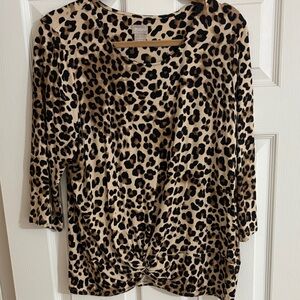 Chico's Leopard-Print Twist-Front Long Sleeve Top - Beige Black